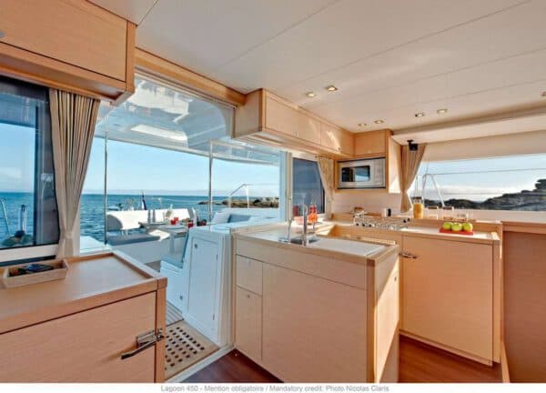 kitchen catamaran charter lagoon 450 f mallorca