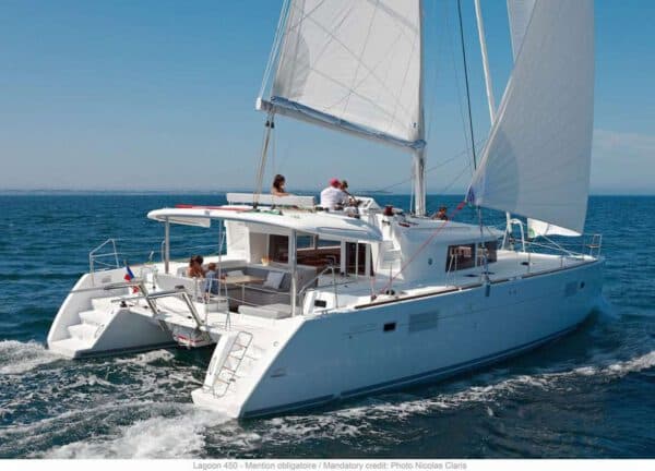 rear catamaran lagoon 450 f for charter mallorca