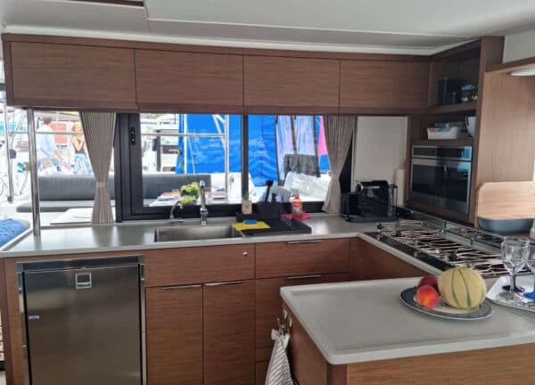 kitchen catamaran charter lagoon 46 mallorca